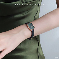 Daniel Wellington dw手表方形復古皮表帶小綠表手表女歐美石英女生皮帶祖母綠進口