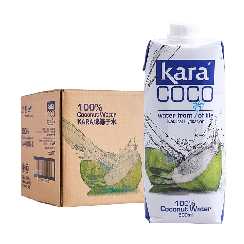 印尼Kara果汁饮料100%椰子水500ml*12瓶整箱天然电解质水0脂