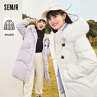 Semir 森馬 羽絨服女冬季長款毛領連帽肌理寬松加厚流行時尚外套潮