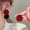 Trendolla 銀針秋冬植絨花朵耳環法式復古時尚設計感耳釘小眾氣質耳飾 14#銀針-紅色花朵蝴蝶結