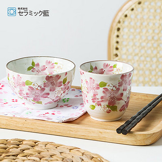 andai &藍 &蓝（ceramic和蓝）日本制陶瓷茶杯水杯饭碗筷子手绢手帕餐布套装 日式美浓烧餐具高档送人礼盒