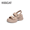 88VIP：KISSCAT 接吻貓 2024夏季新款時尚運動魔術貼沙灘鞋增高休閑涼鞋女