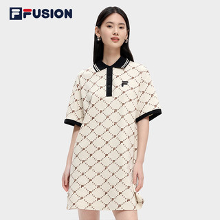FILA FUSION斐乐官方潮牌女子连衣裙2024夏时尚宽松POLO领连身裙
