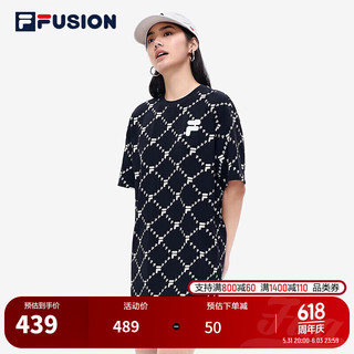 FILA FUSION斐乐潮牌女子连衣裙秋季新时尚裙子老花印花连衣裙