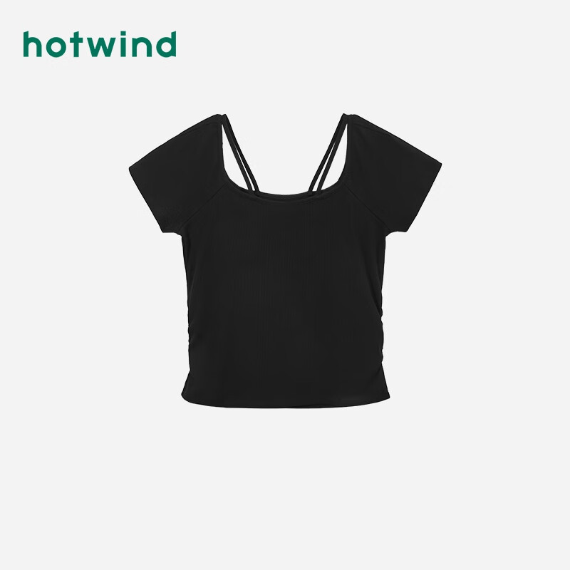 热风（Hotwind）短袖t恤女2024年夏季女士挖空休闲美式辣妹舒适亲肤短T 01黑色 S