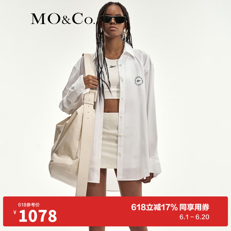 MO&Co.Reebok联名系列2024夏OVERSIZE挺括衬衫外套MBD2SHT015 漂白色 L/170