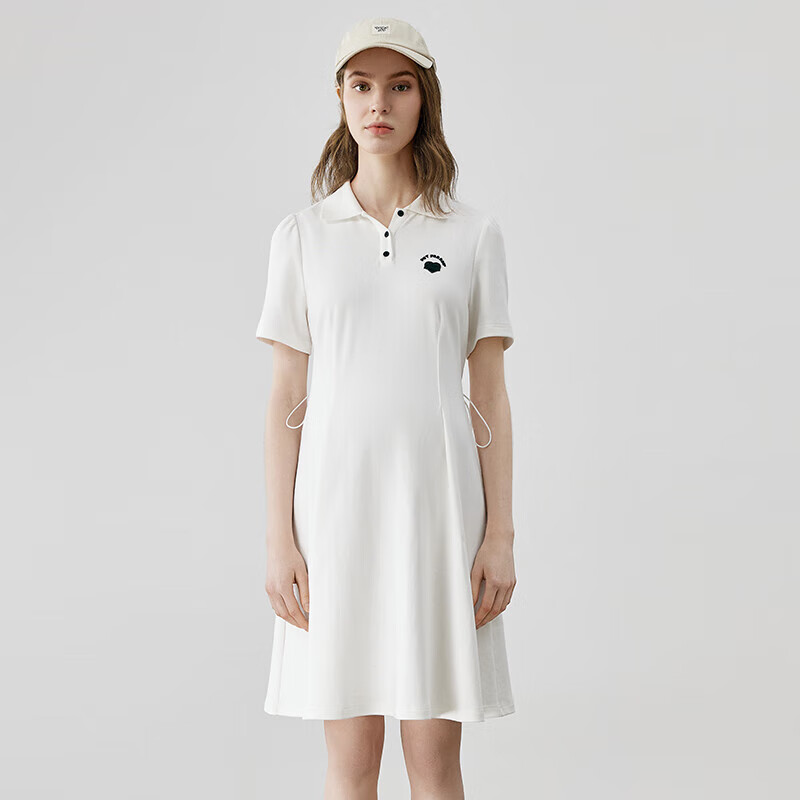 嫚熙（EMXEE）连衣裙2024夏季宽松大码短袖时尚外出显瘦装 米白色 XL