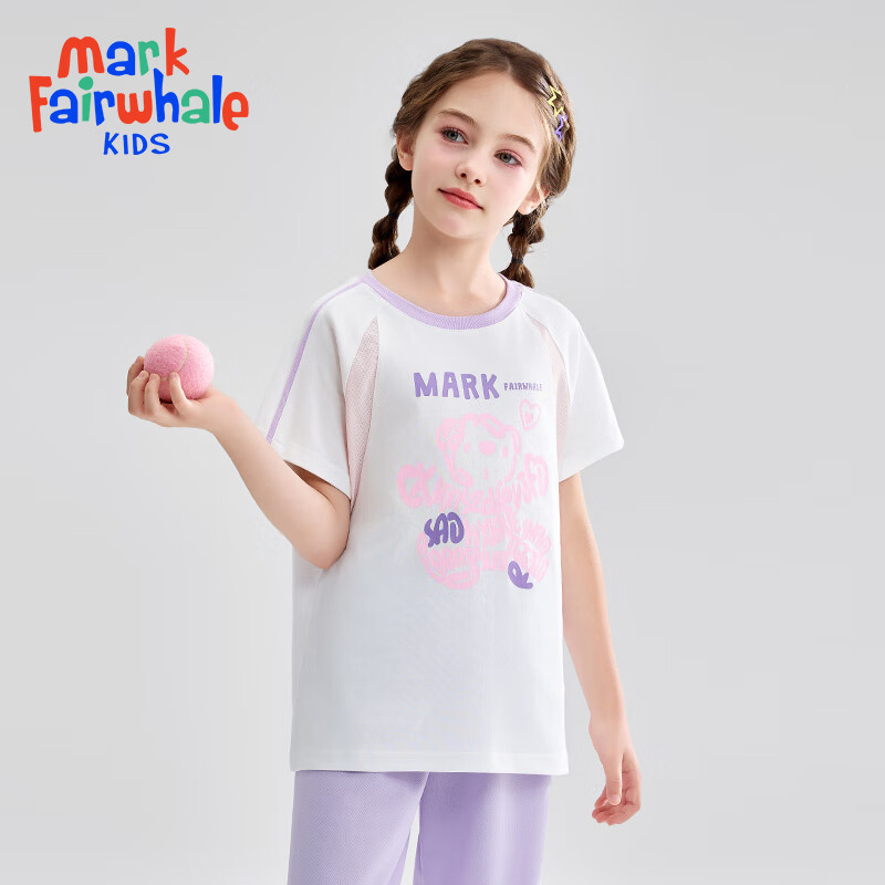马克华菲2024女童短袖儿童宽松半袖洋气宝宝上衣T恤 白色 150cm
