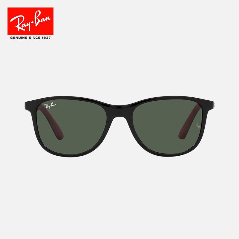 雷朋（RayBan）太阳镜方形轻巧舒适儿童墨镜0RJ9077SF 713171黑配红镜框深绿色镜片
