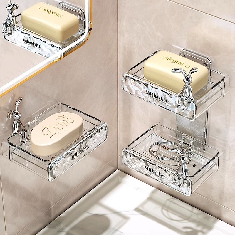 家韵免打孔肥皂盒壁挂式高档卫生间沥水墙上香皂置物架双层香皂盒