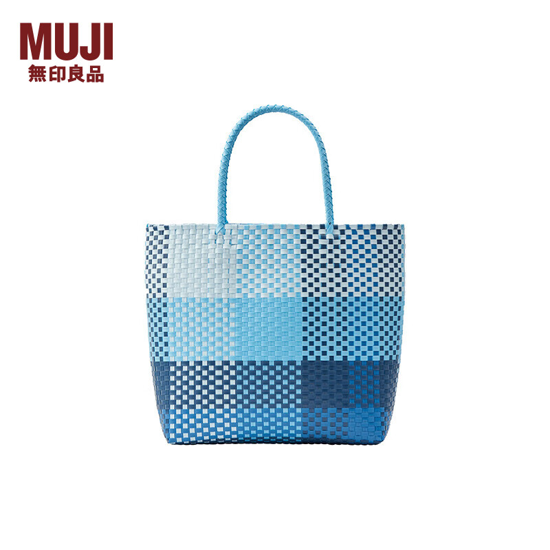 无印良品（MUJI） 手包 包包女包 手提包 蓝色4色格纹 大 长30*宽12*高30cm