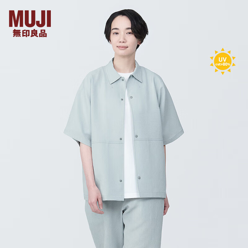 无印良品（MUJI）Labo男女通用 防紫外线 具有防污性能的 短袖衬衫 防晒 BF1B4C4S 浅蓝色 M 170/88A