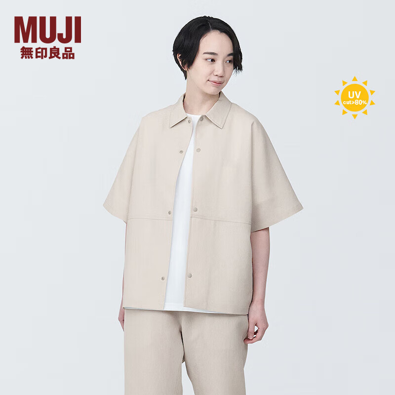 无印良品（MUJI）Labo男女通用 防紫外线 具有防污性能的 短袖衬衫 防晒 BF1B4C4S 象牙色 M 170/88A