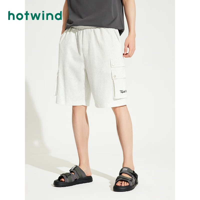 热风（Hotwind）卫裤男2024年夏季男士休闲亲肤宽松舒适亲肤工装短裤子 09灰色 S