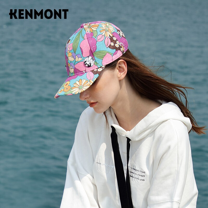卡蒙（Kenmont）春夏四季四色印花棉质鸭舌帽女吸湿排汗花朵透气棒球帽km-3844 玫红色