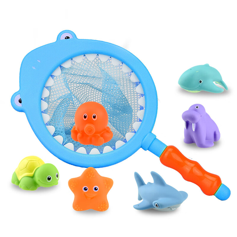 纽奇婴幼儿童洗澡玩具网打捞动物捏捏乐浴室戏水玩具0-3岁 蓝色