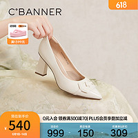 C.BANNER 千百度 細高跟鞋2024春季擁抱雙C單鞋女 米色 34