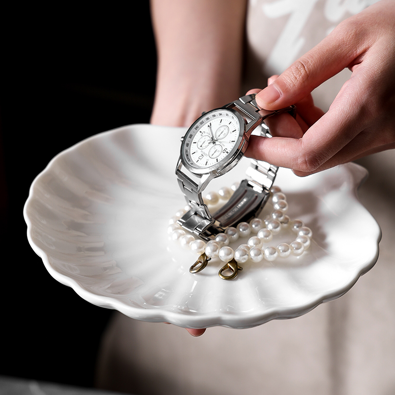 创意ins饰品白色贝壳小碟子拍照道具收纳盘首饰装饰摆件陶瓷盘子