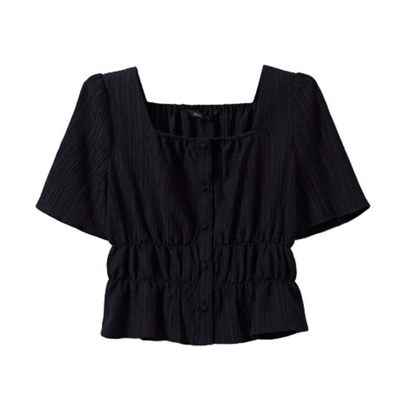 SPAO韩国同款2024年夏季女士时尚甜美泡泡袖雪纺衫SPBWE25W02 黑色 170/92A/L