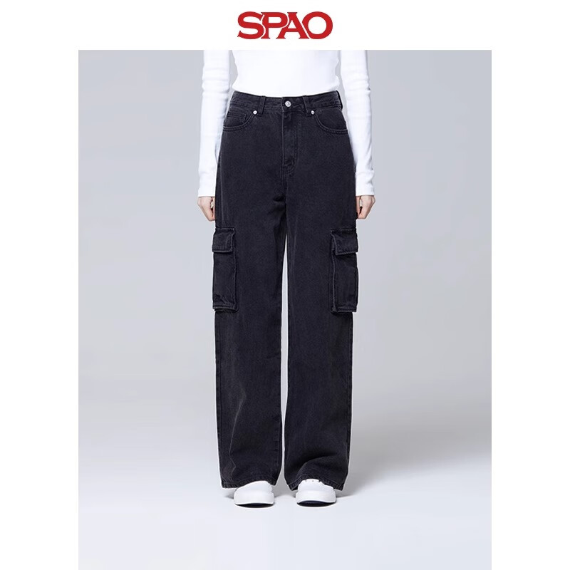 SPAO韩国同款2024年春季女士时尚复古风直筒牛仔裤SPTJE23G58 深灰色 S