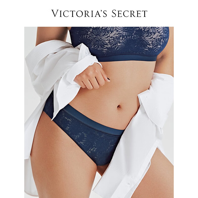 维多利亚的秘密（Victoria's Secret）维密 全新小雏菊蕾丝舒适女士内裤性感三角裤 4X0K靛果蓝 11210806 M