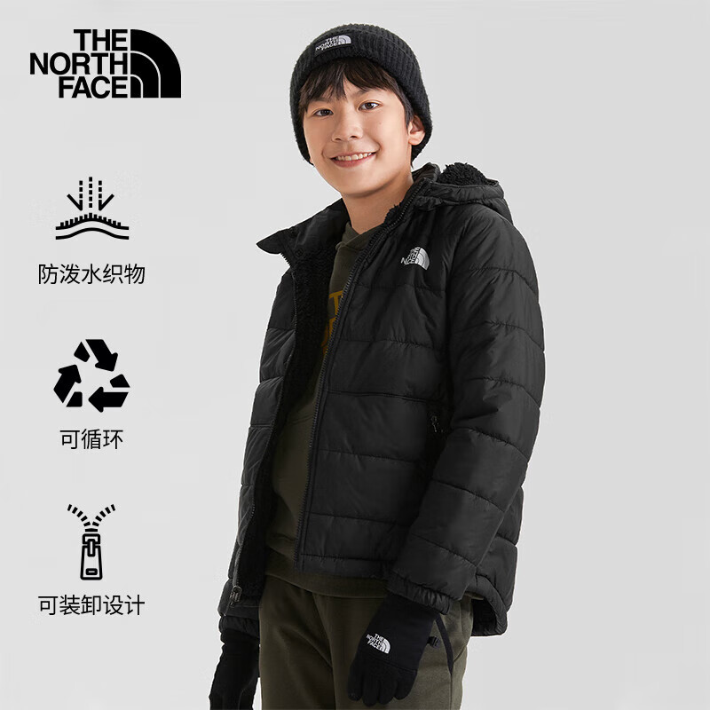 THE NORTH FACE北面童装男童棉服两面穿抓绒外套保暖|7WOS JK3/黑色 150/L