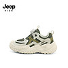 Jeep 吉普 兒童鞋2024春夏透氣網面跑步鞋中大童女童紐扣男童運動鞋 卡其 33碼 內長約21.2cm