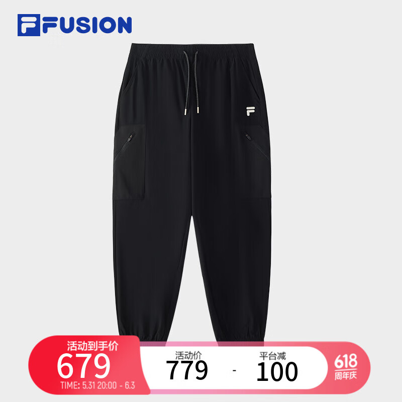 FILA FUSION斐乐潮牌针织长裤男2024秋季时尚休闲宽松运动裤 正黑色-BK 160/72A/XS