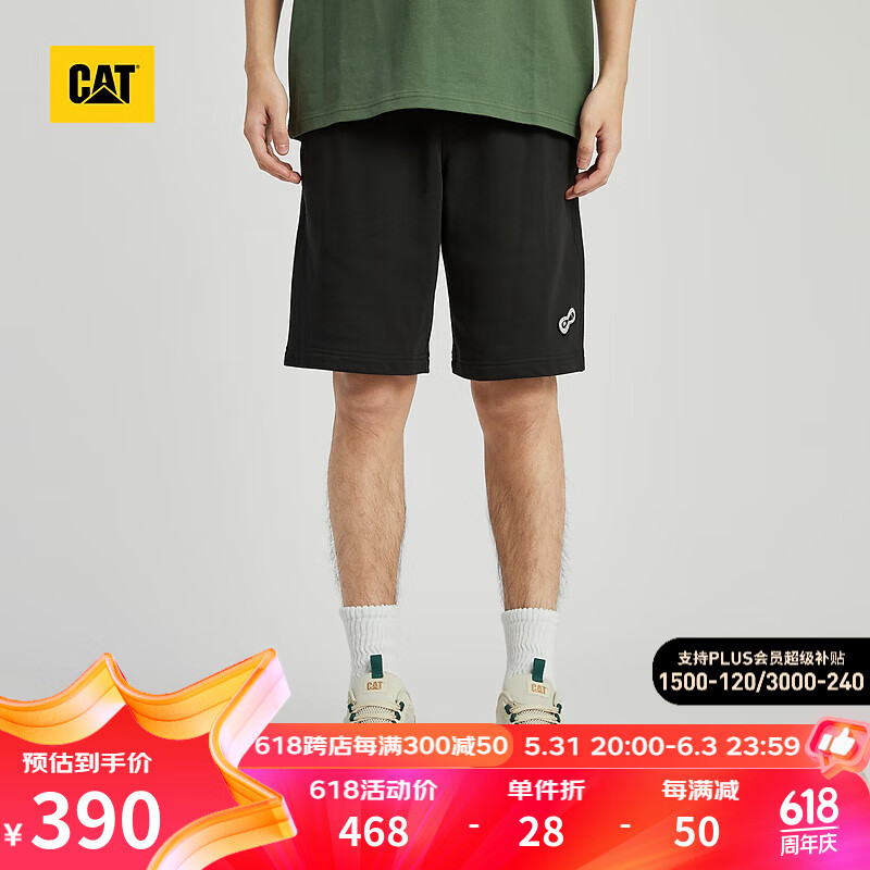 CAT卡特24夏男户外休闲抽绳滑板元素设计美式复古宽松工装短裤 黑色 S