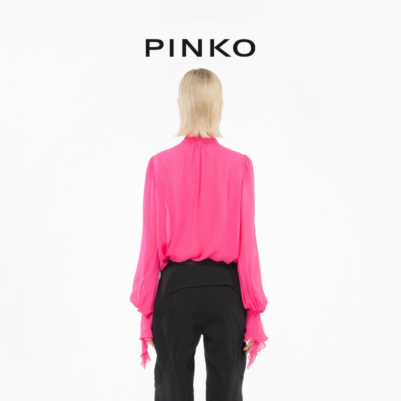 【直降】PINKO 2024春夏宽松轻薄蝴蝶结系带衬衫102788A1JZ