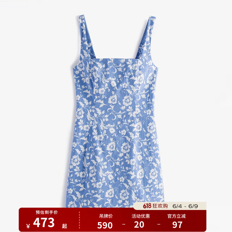 ABERCROMBIE & FITCHAF女装 24春夏时尚百搭修身辣妹背心裙迷你裙KI159-4723 蓝底白色印花 M