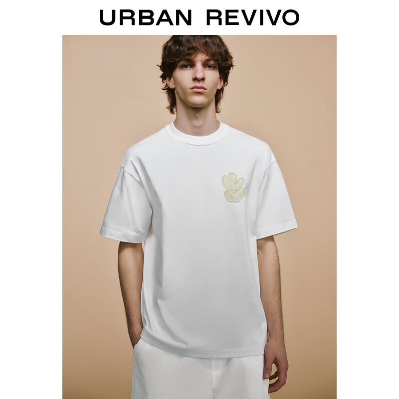 UR2024夏季新款男装时尚刺绣设计舒适棉质短袖T恤UML440084 本白 XS