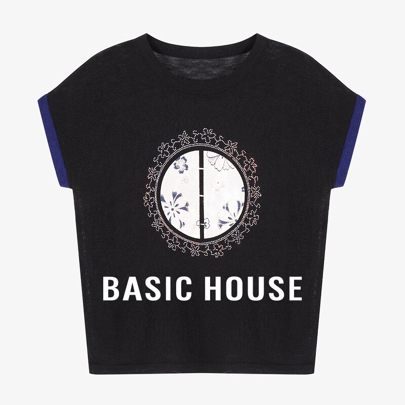 Basic House/百家好夏季休闲时尚百搭圆领T恤-B0624B5P802 黑色 M115-125斤