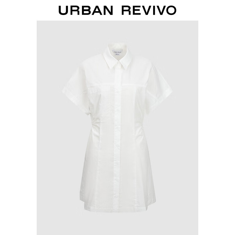 UR2024夏季女装都市休闲腰部褶皱衬衫式连衣裙UWU740101 本白 XS