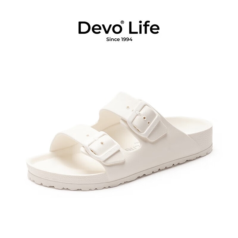 Devo Life的沃男女同款凉拖EVA一字拖鞋外穿夏季防水海边沙滩鞋1618 白色EVA 43