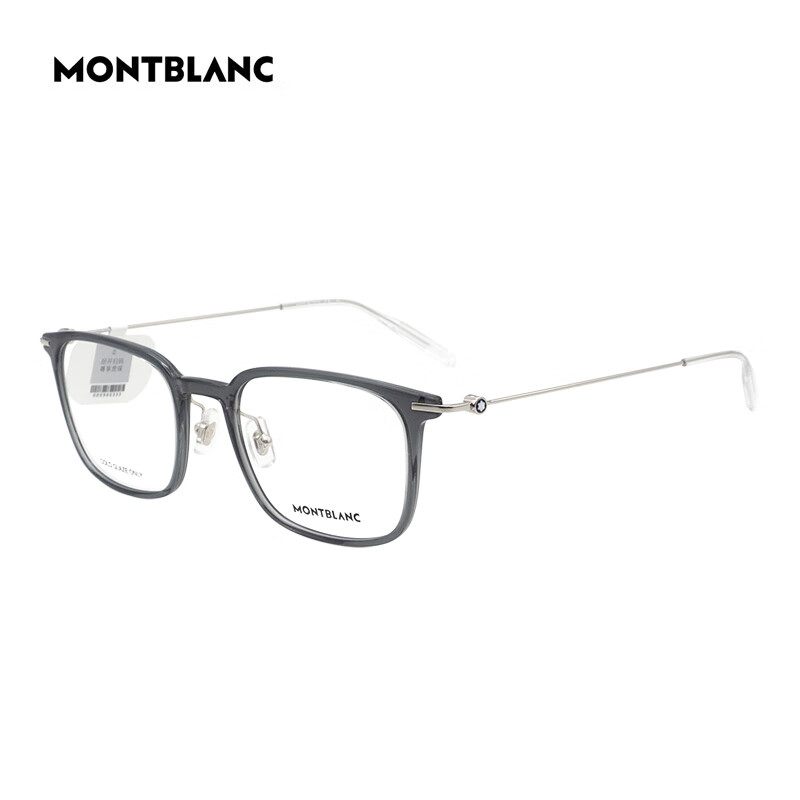 万宝龙（MONTBLANC）近视眼镜框架MB0100O 001+依视路爱赞全晰膜御1.74 001透明深灰+银色