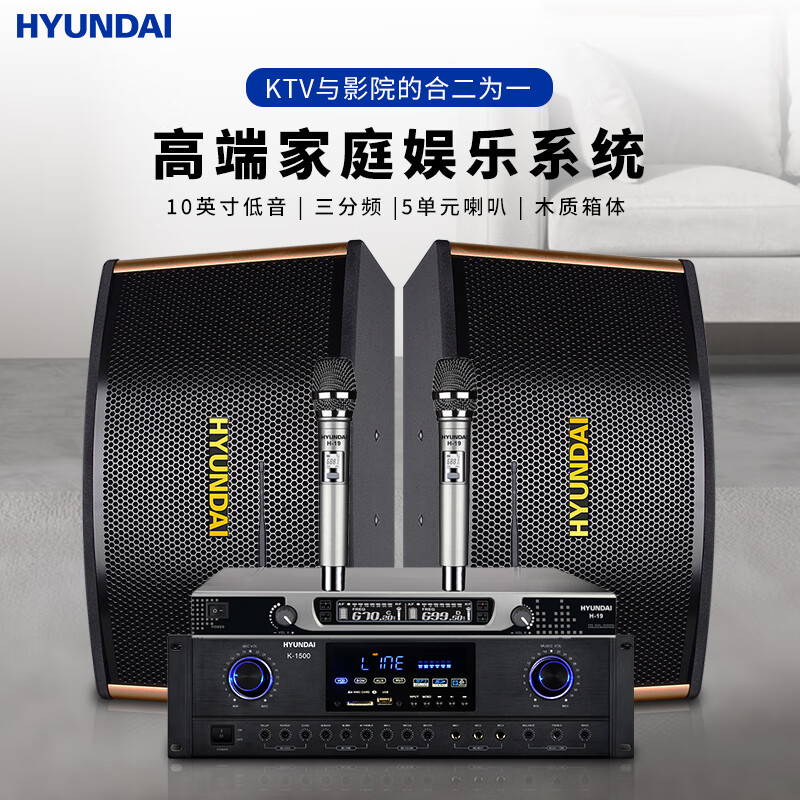 HYUNDAI现代HY910P家庭ktv音响套装卡拉ok音箱会议室舞台主持全套设备10英寸三分频5单元喇叭音响