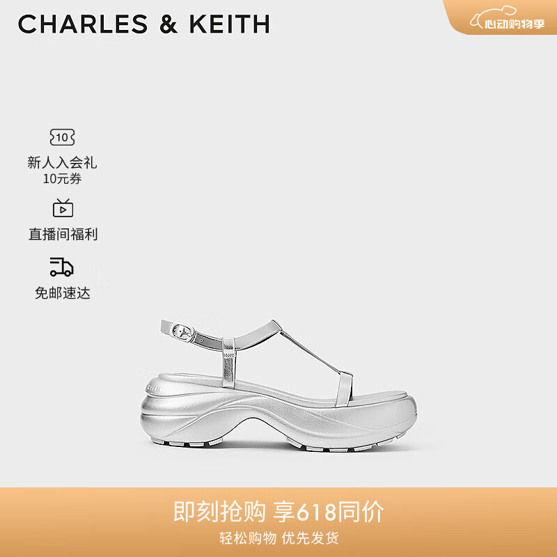 CHARLES&KEITH24夏个性柔软松糕厚底休闲凉鞋女CK1-70920152 Silver银色 35