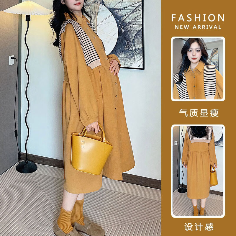 乌拓今年流行装套装大码2024春款披肩衬衫法式连衣裙春装 图片色连衣裙 M