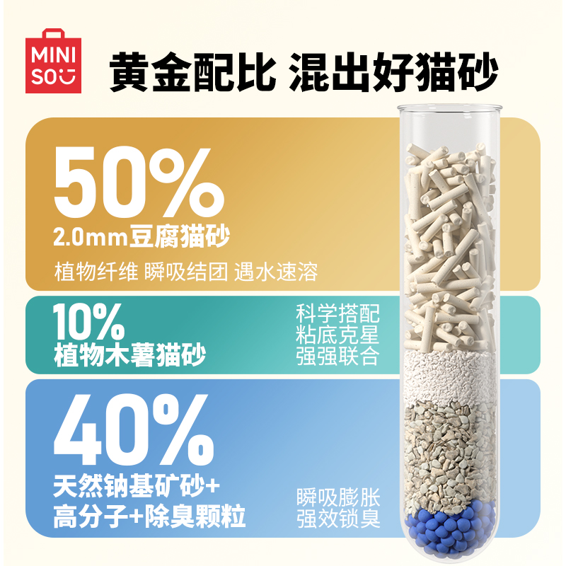 MINISO名创优品混合矿砂植物木薯猫砂豆腐砂除臭无尘12.5公斤