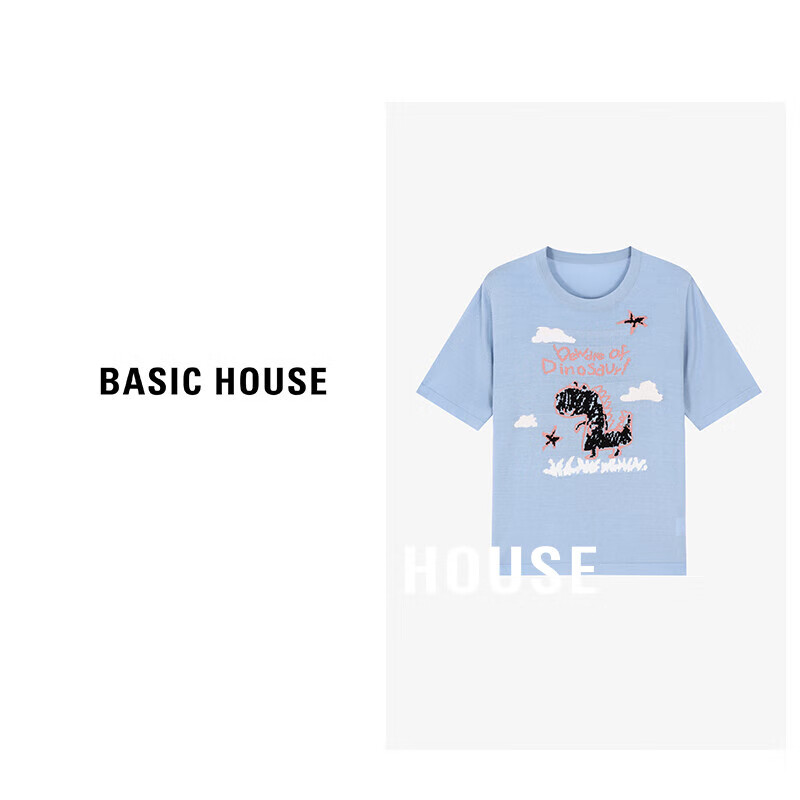 Basic House/百家好暴君出击夏季时尚短袖针织衫女夏季2024 黑灰色 M110-120斤