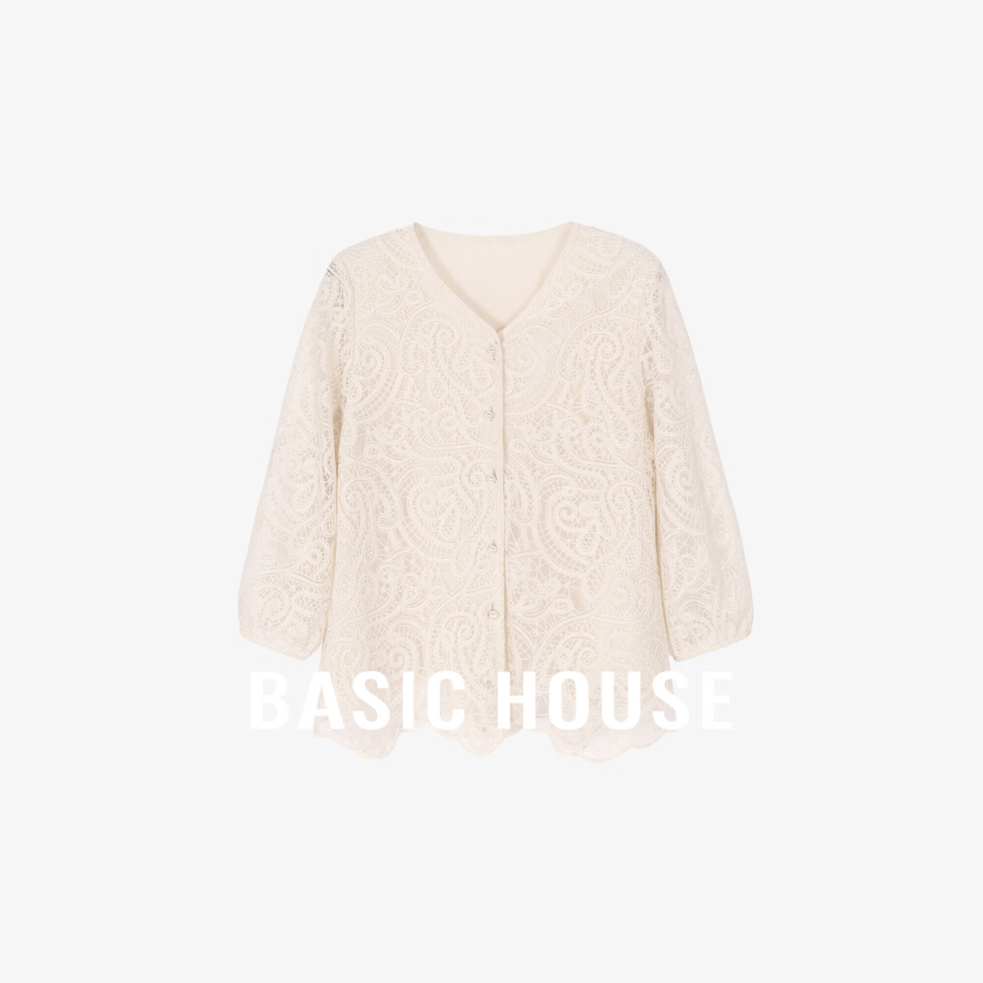 Basic House/百家好春夏法式蕾丝提花小香女士衬衫--B0624B5S822 卡其 S90-105斤