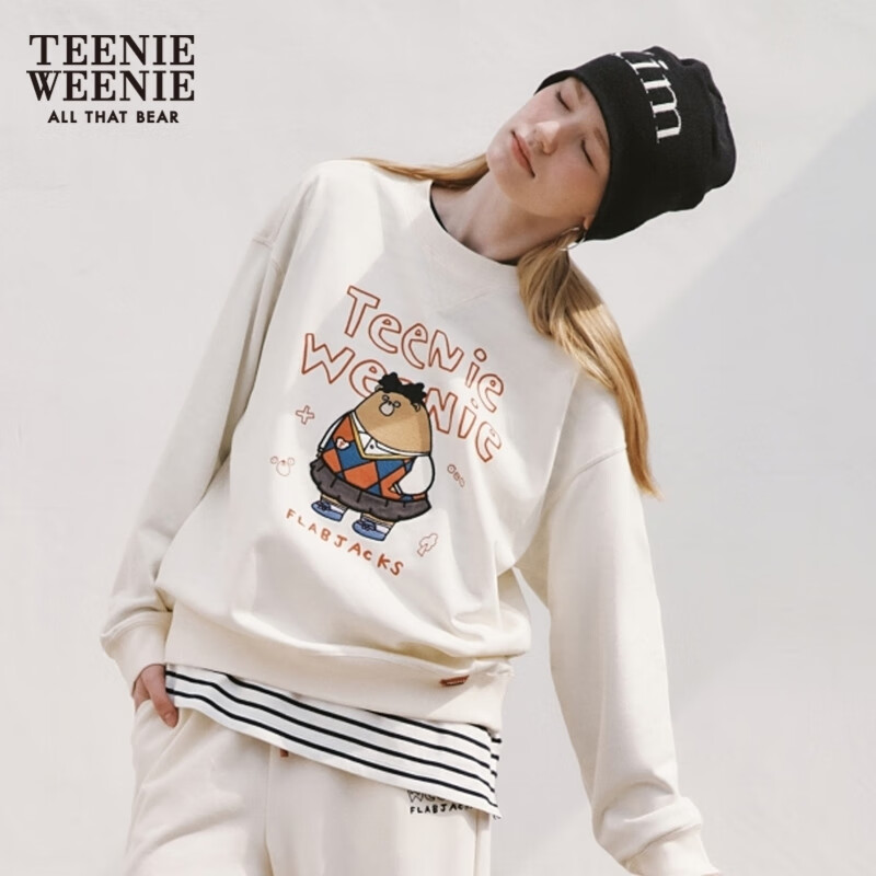 Teenie Weenie小熊&FLABJACKS联名基础款圆领卫衣女 乳白色 170/L