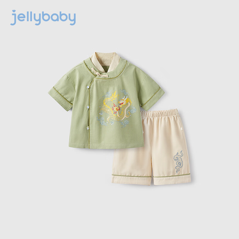 JELLYBABY【2024夏季】男童唐装套装中小童国风夏装宝宝纯棉两件套 绿色 120CM