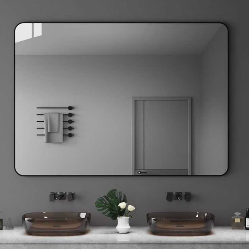 卓博浴室镜化妆镜贴墙镜洗漱台壁挂镜挂墙镜子CYJ06黑框60*40cm