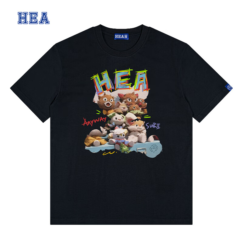 HEA【HEA】国潮醒狮潮牌短袖男女同款嘻哈纯棉休闲舒适T恤上衣夏季   黑色 M