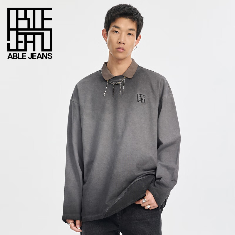 ABLE JEANS【中国想象】24秋秦·俑系列男士新中式水洗长袖T恤 古黑【6月17日前发货】 XS
