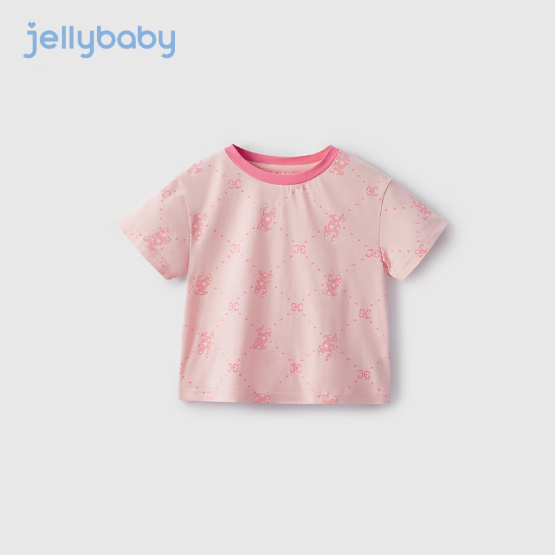 JELLYBABY女童短袖t恤夏季3儿童童装幼童夏款粉色衣服2024宝宝夏装女宝 粉色 90CM