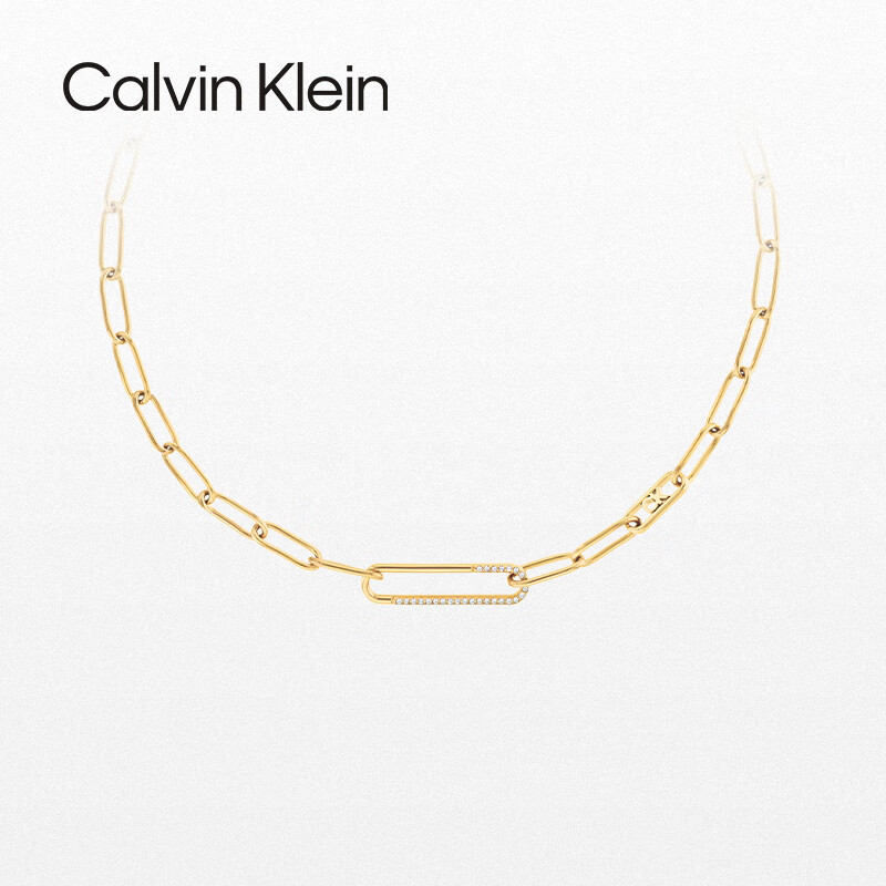 凯文克莱（Calvin Klein）CK项链回形针系列水晶饰品金色项链35000537