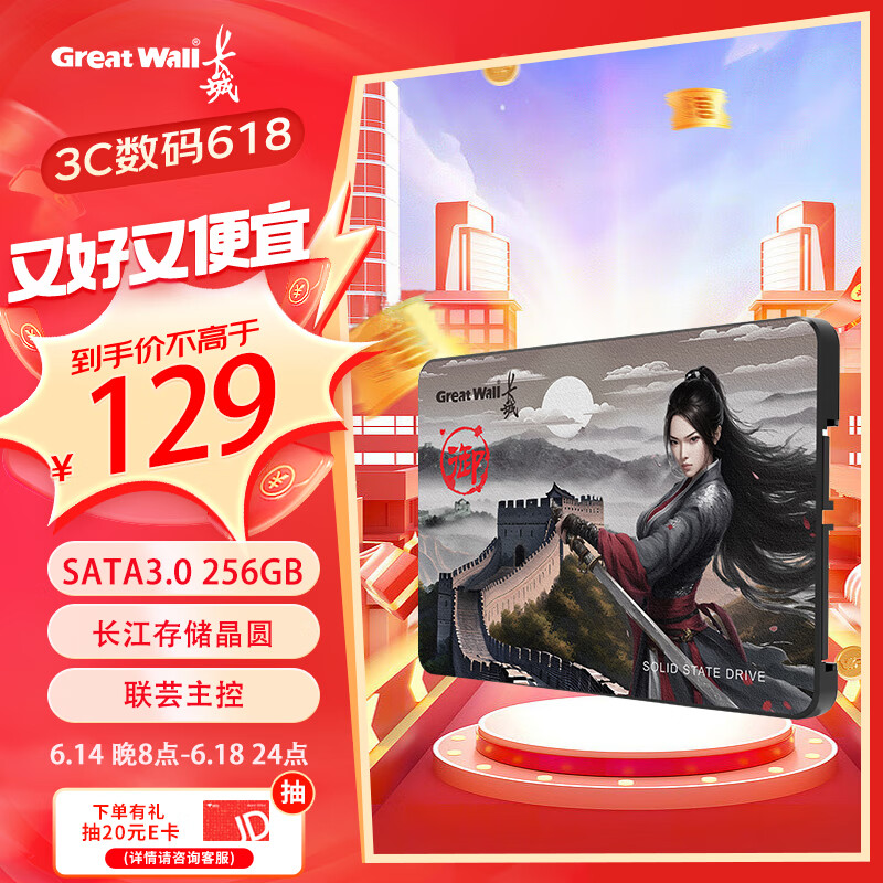长城（Great Wall）256GB SSD固态硬盘 SATA3.0接口 长江存储晶圆 国产TLC颗粒高速稳定读写 GT580系列